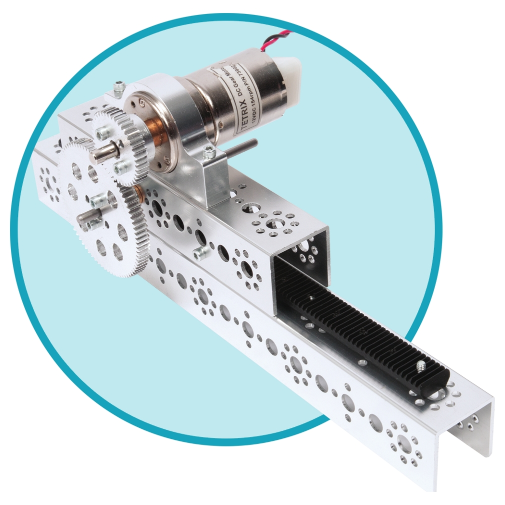 A marketing image for the tetrix rack and pinion